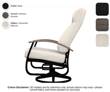 Load image into Gallery viewer, Telescope - Belle Isle - Cushion Supreme Swivel Rocker - black frame / chestnut accent / grasscloth bluff (A)