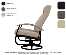 Load image into Gallery viewer, Telescope - Belle Isle - Cushion Supreme Swivel Rocker - black frame / chestnut accent / blend sand (B)