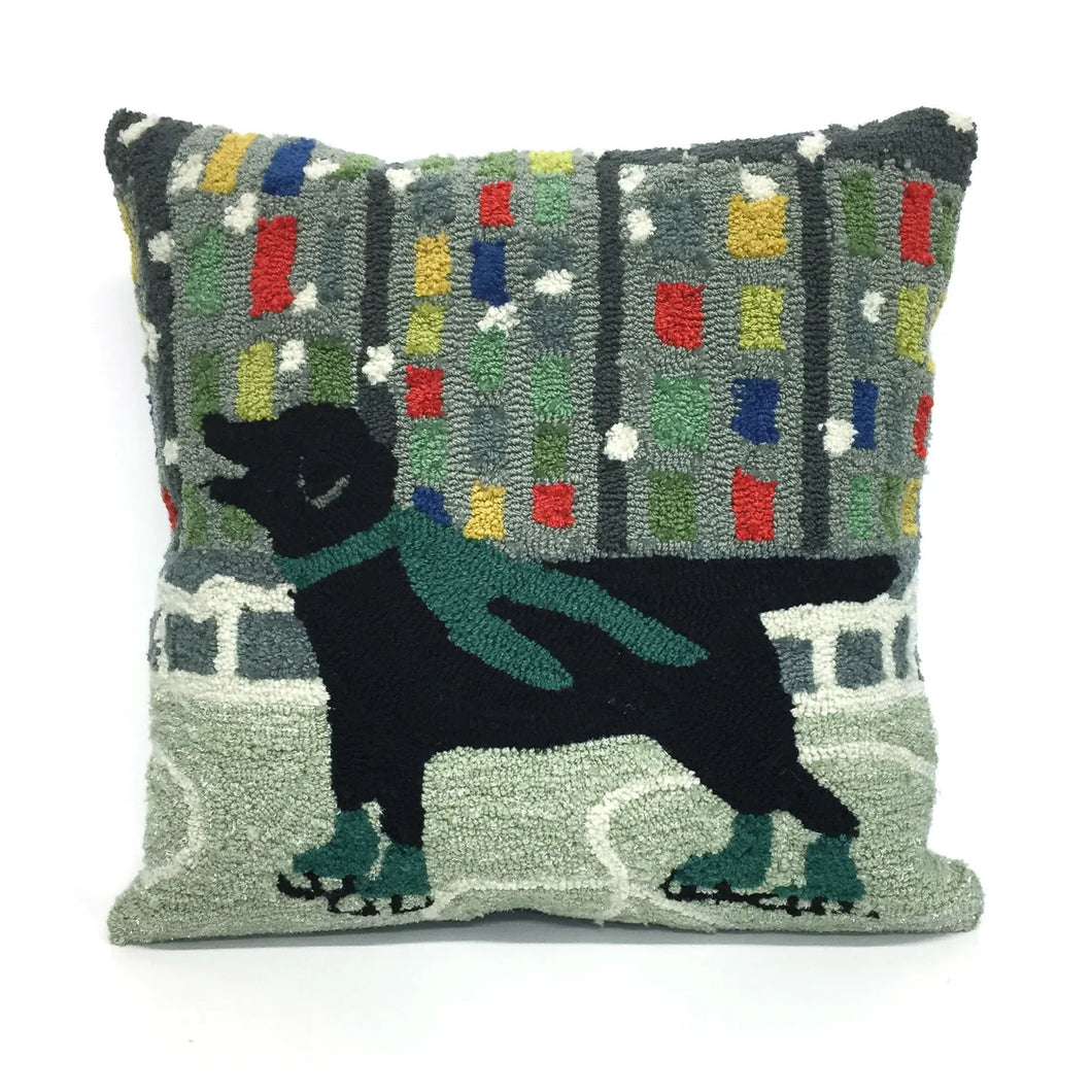 Holiday Ice Dog Green 18in Throw Pillow