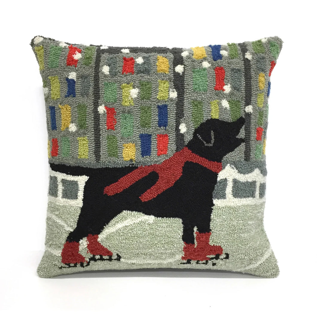 Holiday Ice Dog Red 18in Throw Pillow