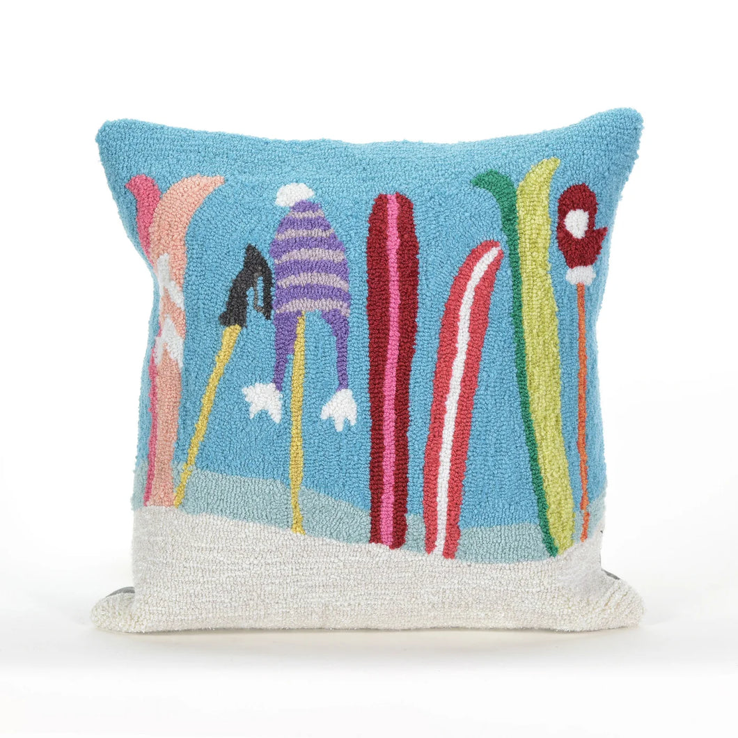 Gone Skiing Blue 18in Throw Pillow