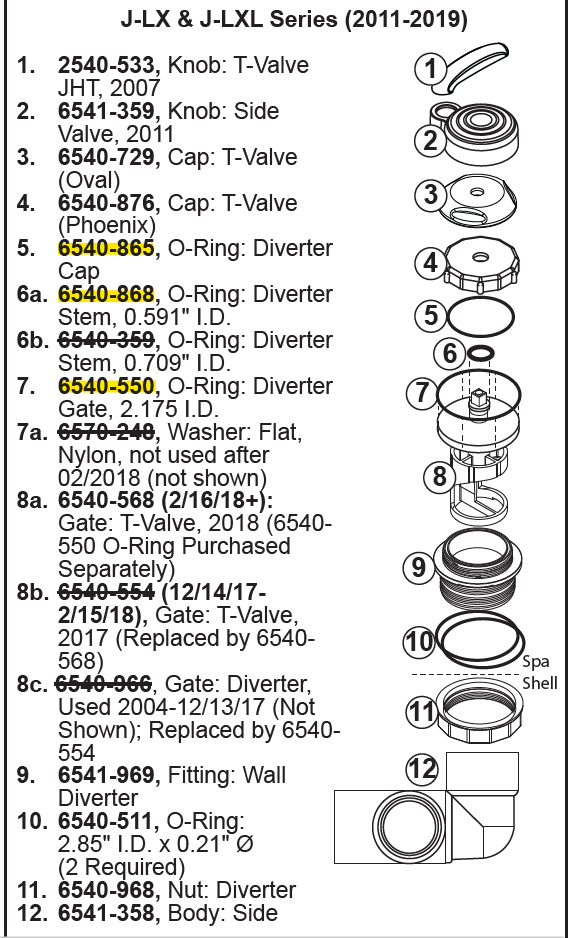 6540-868, 6540-865, 6540-550 (Jacuzzi® / Sundance® ) Diverter O-ring Set