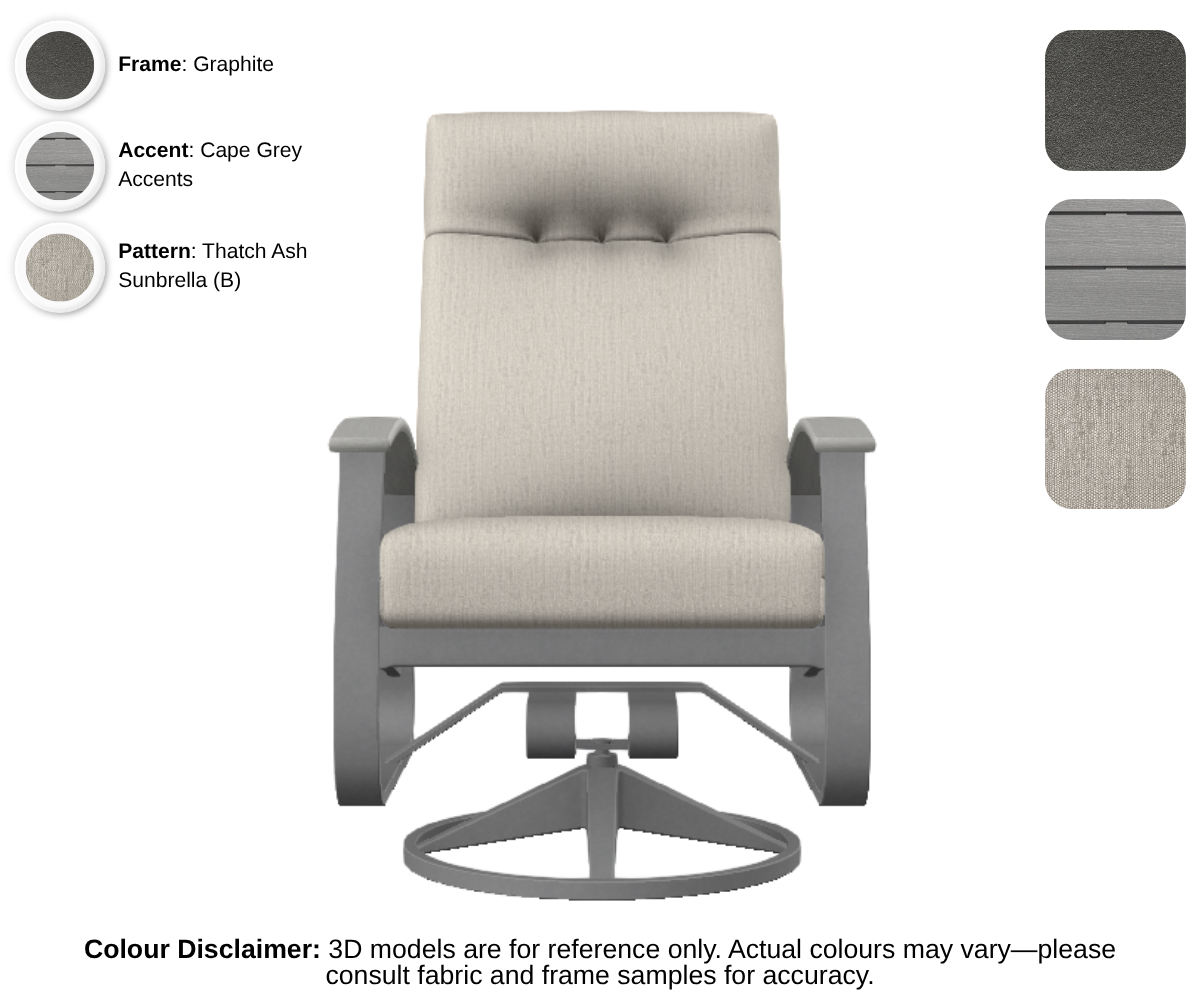 Telescope - Belle Isle - Cushion Supreme Swivel Rocker - graphite frame / cape grey accent / thatch ash (B)
