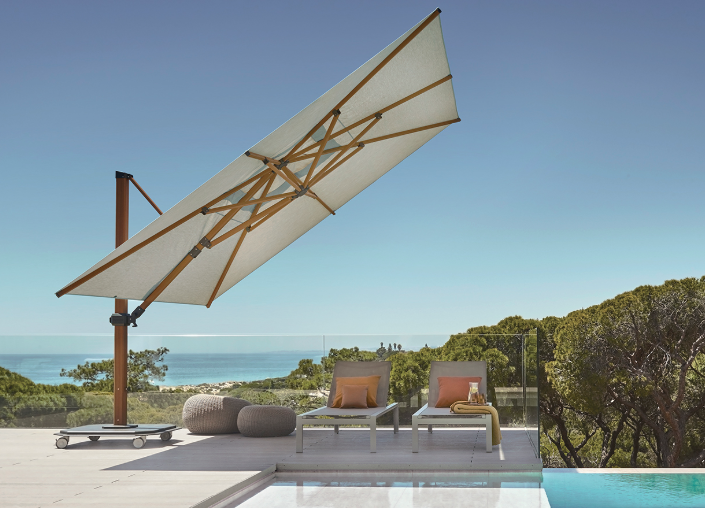 10‘ Square Cantilever Umbrella (Alu Teak Frame with Natte Grey Chine Sunbrella Fabric) by JARDINICO