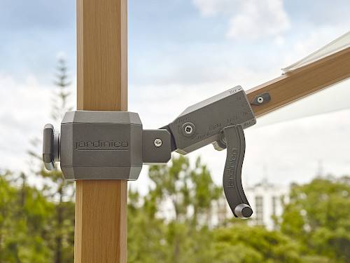 10‘ Square Cantilever Umbrella (Alu Teak Frame with Natte Grey Chine Sunbrella Fabric) by JARDINICO
