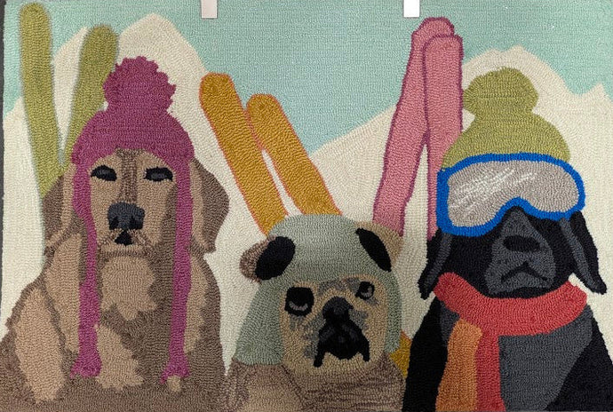 Colorful rug with abstract design on a dark background