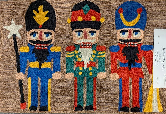 Decorative rug with nutcracker design on a textured surface