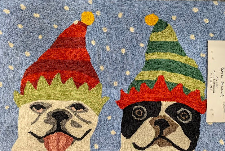 Decorative rug with cartoon character design on a textured surface