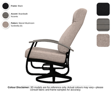 Load image into Gallery viewer, Telescope - Belle Isle - Cushion Supreme Swivel Rocker - black frame / boardwalk accent / marvel mushroom (A)
