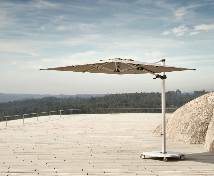 10‘ Square Cantilever Umbrella (Silver Frame with Taupe Sunbrella Fabric) by JARDINICO
