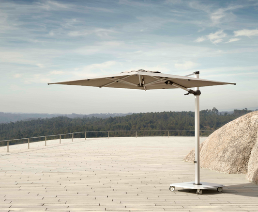 10‘ Square Cantilever Umbrella (Silver Frame with Taupe Sunbrella Fabric) by JARDINICO