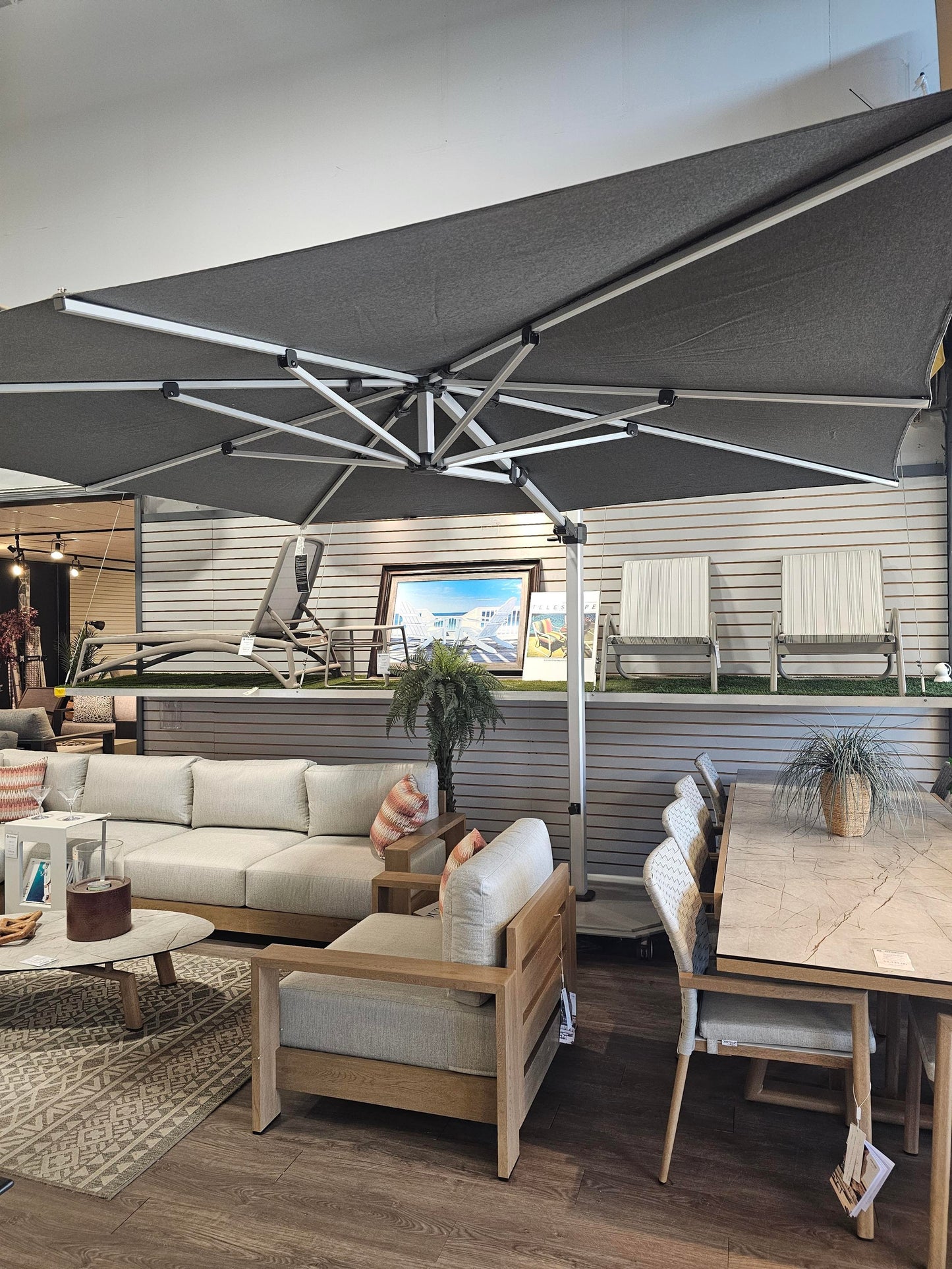 10‘ Square Cantilever Umbrella (Silver Frame with Taupe Sunbrella Fabric) by JARDINICO