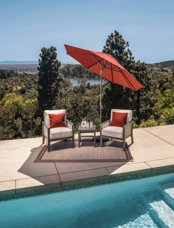 9' Auto Tilt Market Obravia Umbrella – Black/Red